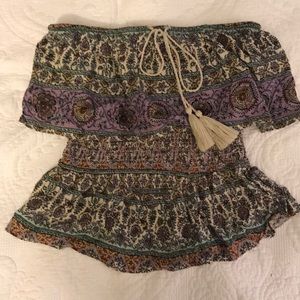 Strapless printed tube top with tie